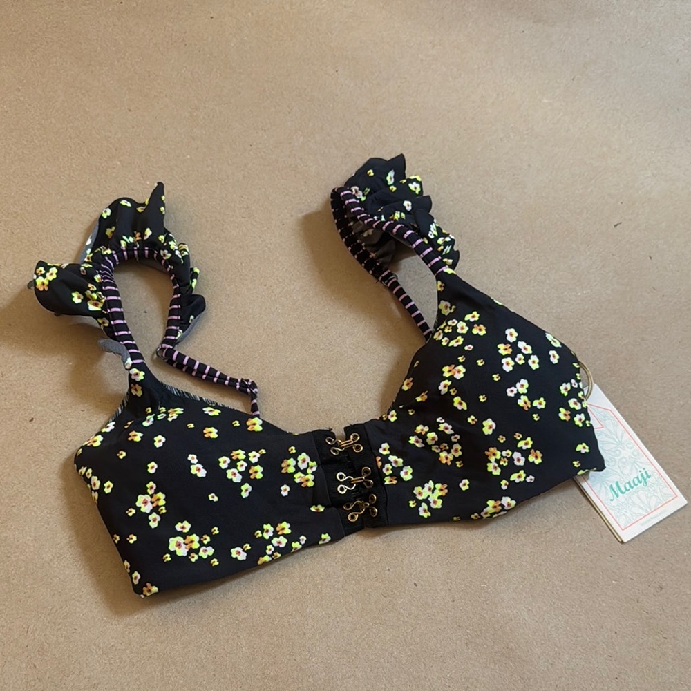 Maaji Black Floral Bikini Top